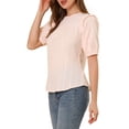 thumbnail image 4 of INSPIRE CHIC Women's Puff Shoulder Round Neck Collarless Ruffle Keyhole Back Blouse, 4 of 5