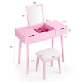 thumbnail image 4 of Costway Vanity Table Set w/ Flip Top Mirror Drawers 9 Dividers Makeup Writing Desk Pink, 4 of 8