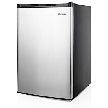 Costway Congélateur Vertical Compact de 3 Pi3 avec Porte Simple en Acier Inoxydable, Tablettes Amovibles
