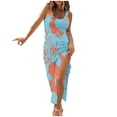 thumbnail image 1 of Womens Sleeveless Tight Maxi Dress Side Slit Drawstring Ruched Slim Fit Tank Dress U Neck Summer Club Beach Sun Dresses, 1 of 4