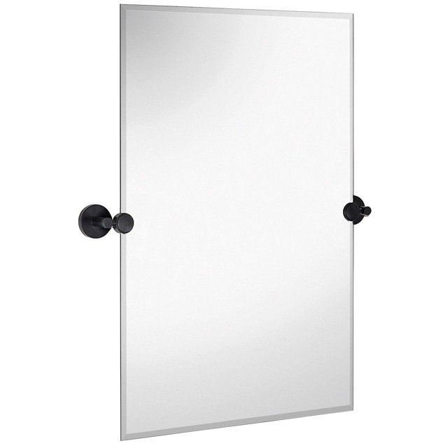 Grand Miroir Rectangle Pivotant avec Ancrages Muraux Chromés Brossés Argent Soutenu Réglable
