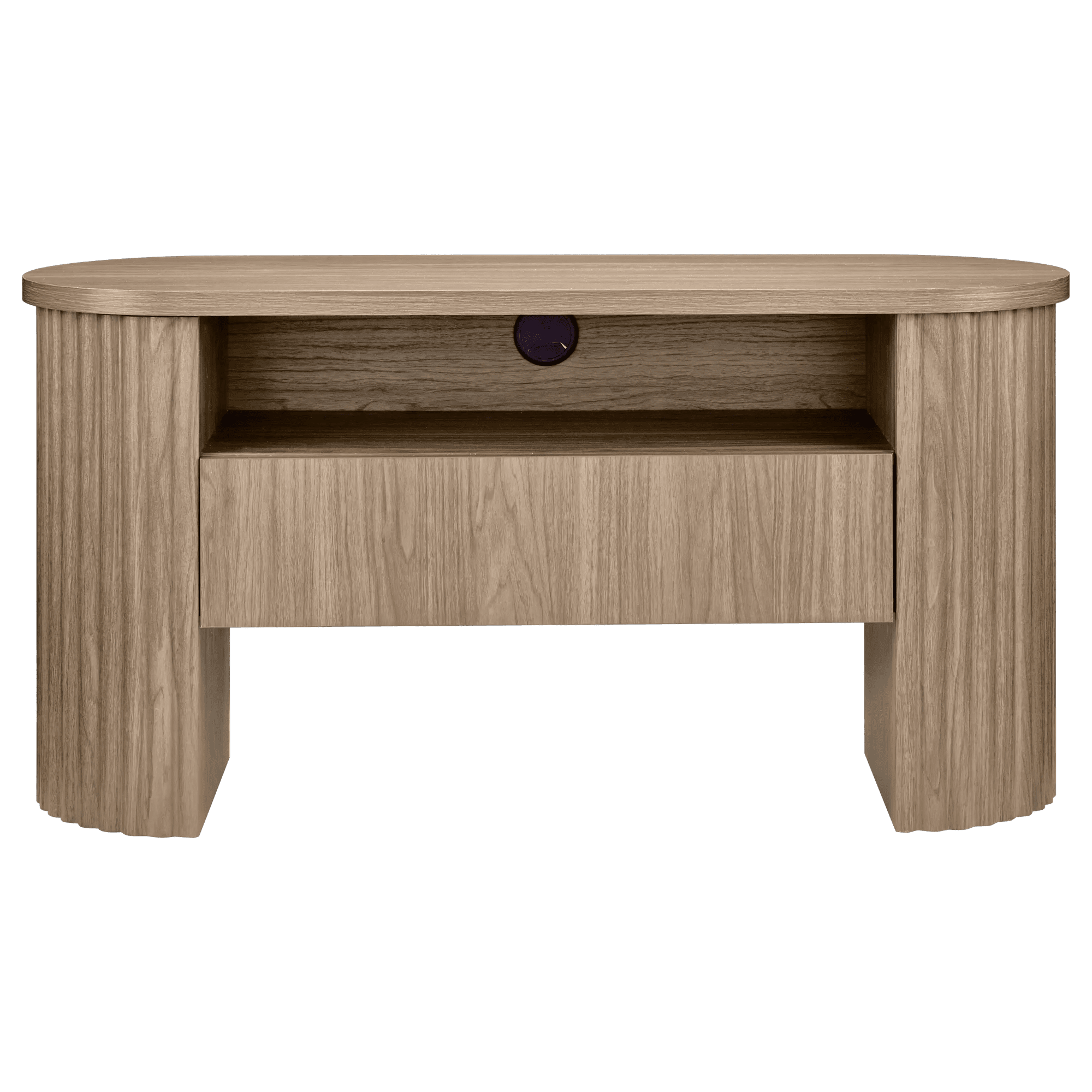 Bouclair Taupe Oak Wood Veneer Media Console TV Stand with Fluted Sides Drawer Living Room