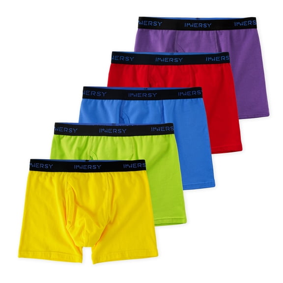 INNERSY sous-Vêtements Garçons Boxeurs Extensibles en Coton Doux pour Garçons Ados 6-18, Lot de 5 (Grand, Couleurs Arc-en-Ciel)