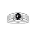 thumbnail image 1 of RYLOS Men's Rings Sterling Silver Classic 7X5MM Oval Gemstone & Diamond Ring Black Star Sapphire March Birthstone Rings For Men, Silver Rings, Size 8, 1 of 7