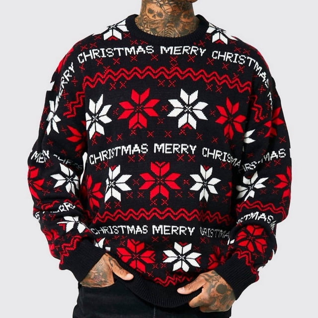 TIMIFIS Uglys Christmas Sweaters Chandail à Col Rond à Manches Longues Imprimé Flocon de Neige pour Hommes, Mode Décontractée d'Automne, Chandail, Vêtements d'Hiver
