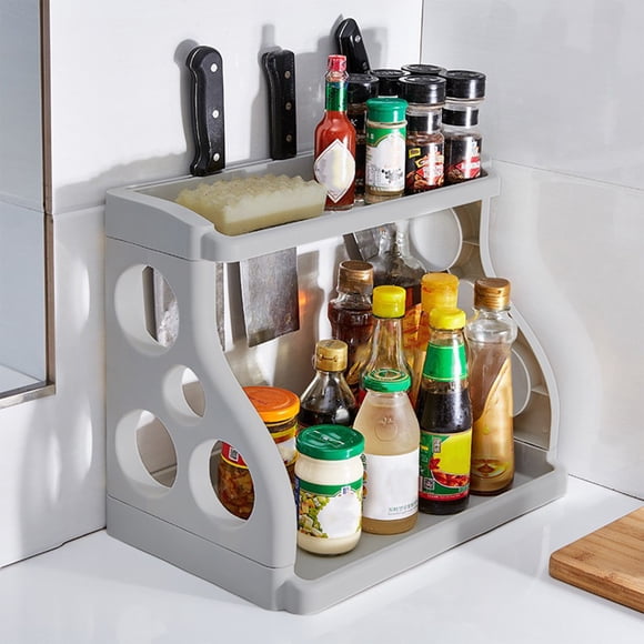 tumgatte Multi-purpose Kitchen ShelfDouble Plastic Floor Kitchen Spice RackRemovable Hole Knife Storage Shelf Clearance