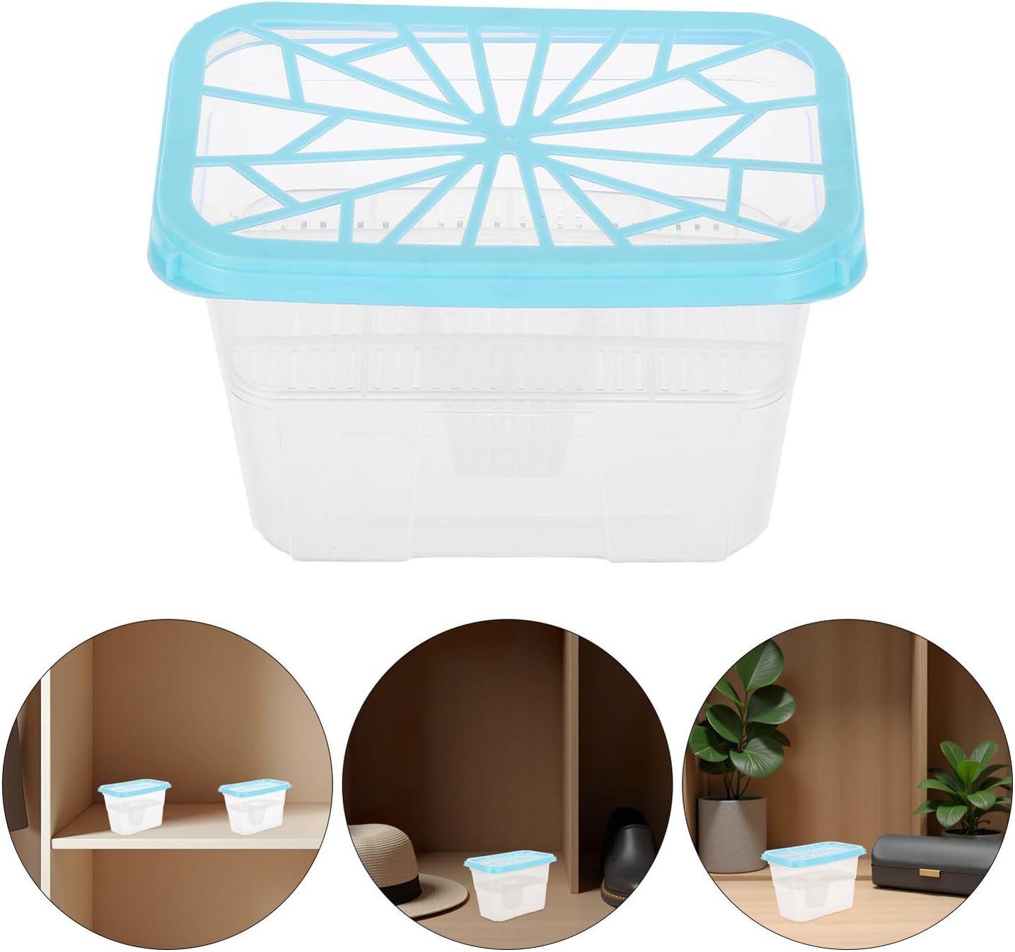 One empty moisture-absorbing box, a refillable plastic dehumidifier container, suitable for wardrobes.