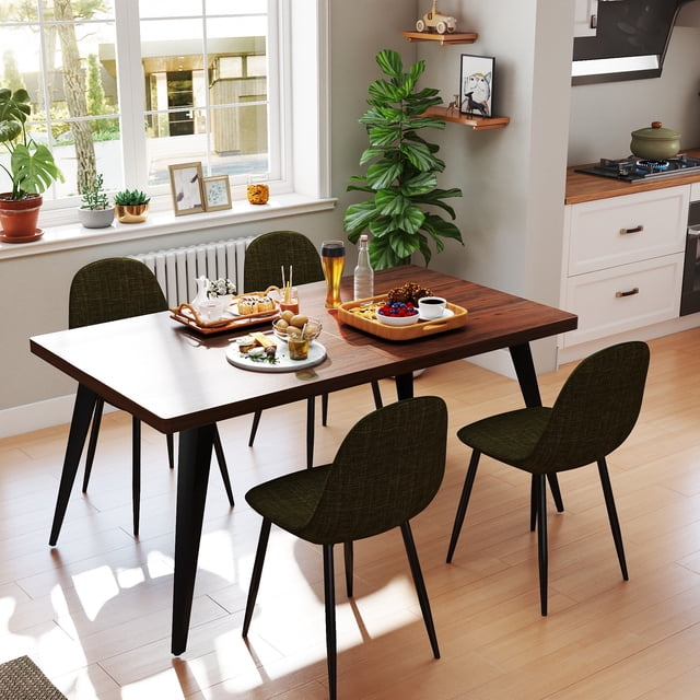 Homy Casa 63 inch Modern Dining Set, Dining Table with 4 Chairs, Beige Fabric