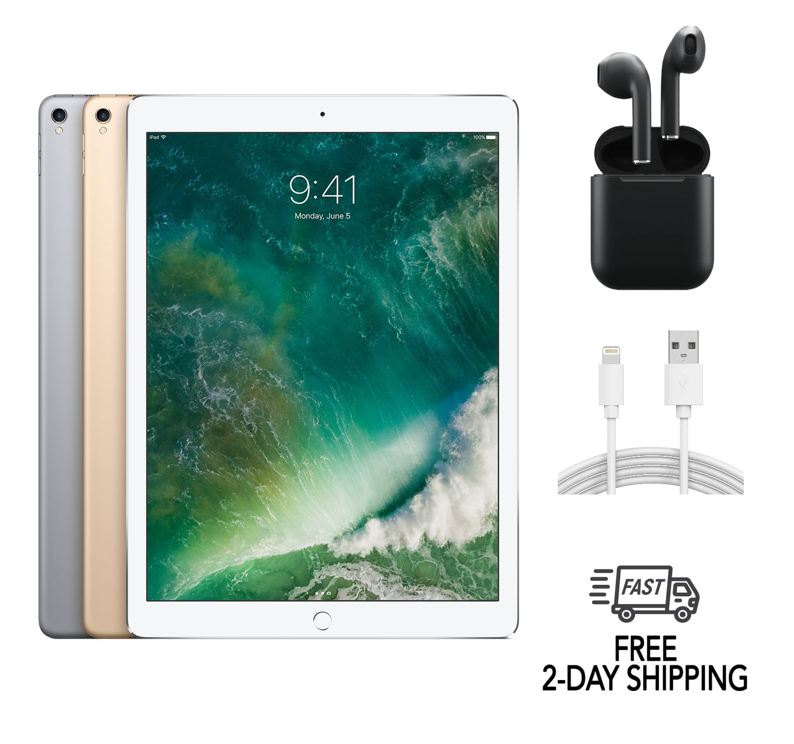 Refurbished Apple iPad Pro 12.9" (2nd Gen) A1670 (WiFi) 256GB Gold (Grade A+) w/ Wireless Earbuds