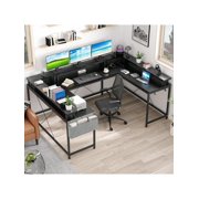 Ourlova U Shaped Desk. 126 Inch Gaming Desk With Monitor Stand And LED Lights. Reversible Shaped Large Computer Desk With Power Outlets. Large Corner Office Desk With Storage Bag And Hooks