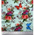 thumbnail image 1 of Soimoi Poly Georgette Fabric Leaves, & Peony Floral Printed Craft Fabric by The Yard 52 Inch Wide, 1 of 3