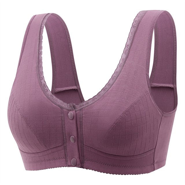 Timegard Front Closure Bras for Women Button Full Coverage High Support Breathable Comfort Wireless Bras
