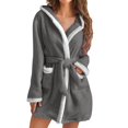 thumbnail image 2 of RXIRUCGD Mode Femmes Décontracté Uni Manches Longues Dames Ample Poche Garder au Chaud Peignoirs Faux Velours Tenue de Nuit Robe Chemises de Nuit( Gris, Taille:TG ), 2 of 6