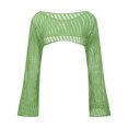 thumbnail image 3 of Cache-maillots pour Femmes Chemise en Tricot Ajourée Unie à Col Rond à Manches Longues Hauts Tricotés Cache-Maillots pour Maillots de Bain Robe pour Femmes en Liquidation, 3 of 4