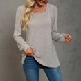 thumbnail image 4 of CHUANK Chemise Longue Cache-Ventre Fluide à Col Rond Unie à Manches Longues Hauts Grande Taille pour Femmes Chic Tunique Confortable à Porter avec des Leggings Bleu TTG, 4 of 5