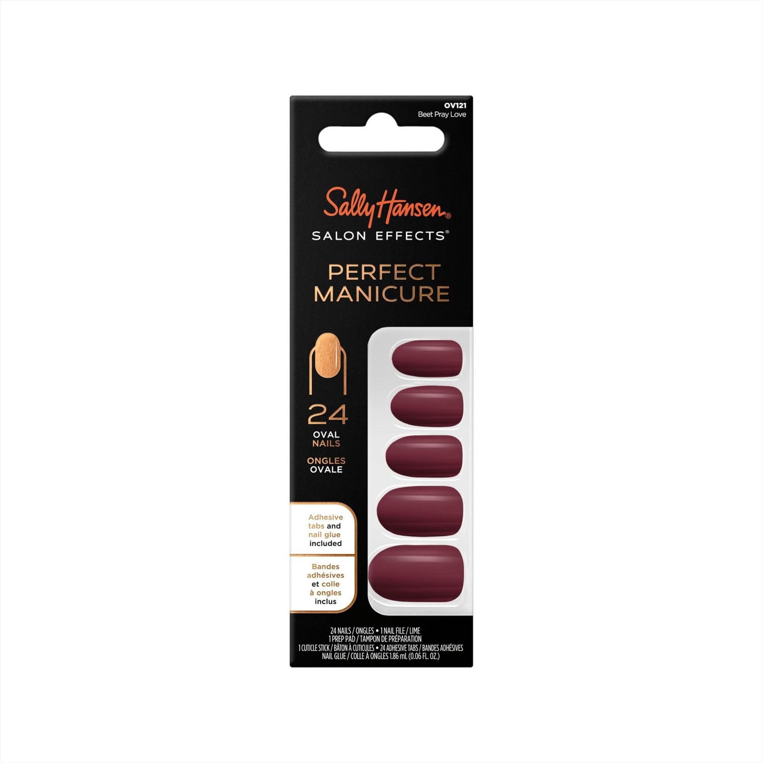Sally Hansen - Salon Effects® Perfect Manicure™ ongles à coller modèle ovale - inclut 24 faux ongles premium , une lime à ongles, un bâtonnet en bois, un tampon de préparation, des languettes adhésive