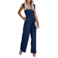 thumbnail image 2 of GDREDA Women Casual Jumpsuit Spring Summer Ruffled Straps High Waist Jumpsuit Solid Color Jumpsuit Wide Leg Trousers Jumpsuit Lace Jumpsuits for Women Evening, 2 of 5