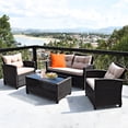 thumbnail image 1 of Costway 4PCS Outdoor Rattan Furniture Set Cushioned Sofa Armrest Table, 1 of 10