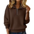 thumbnail image 1 of WTXUE Womens Long Sleeve Quarter Zip Pullover Sweater Casual Loose V Neck Collared Ribbed Knit Jumper Tops Soft Oversized Tunic Sweaters Brown M, 1 of 9