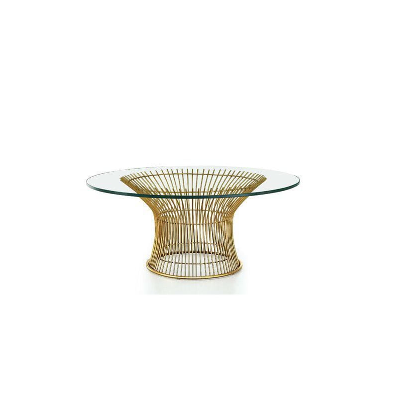 Heavenly Collection Table Basse Demi-Lune en Verre Doré, Table Basse Demi-Lune avec Base en Acier Inoxydable, Table Basse en Verre, Table Basse en Verre Trempé