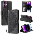 thumbnail image 1 of Étui à Rabat pour iPhone 16 Plus, Portefeuille en Cuir PU Premium avec Fleurs en Relief Totem, Porte-Cartes et Support Compatible avec iPhone 16 Plus - Gris, 1 of 14