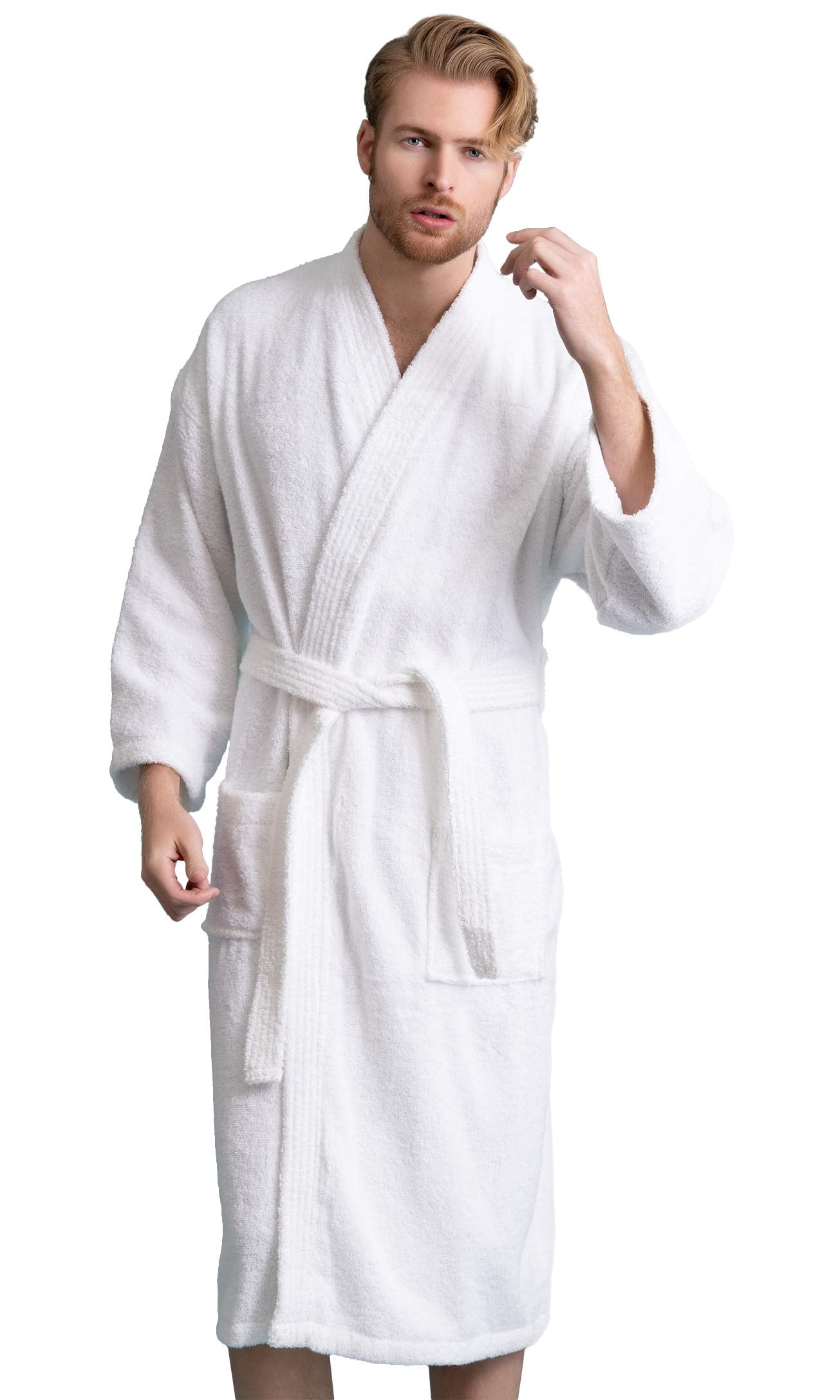 Men's Robe, Turkish Terry Bathrobe, 100% Cotton Kimono Spa Bathrobe (XX-Large, White)