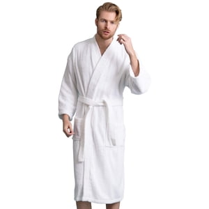 Robe pour hommes, Terry Bathrobe turc, 100% Peignoir de bain en coton Kimono Spa (XX-Grand, blanc)