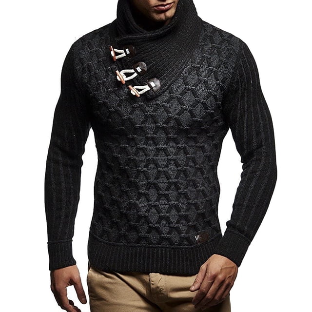 Qertyioot Pull à Col Châle pour Hommes, Pull Décontracté Slim à Boutons Texturé