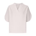 thumbnail image 1 of AherBiu Hauts pour Femmes Robe Décontractée Col en V Manches Courtes Été Couleur Unie Coupe Ample Blouse Confortable Hauts, 1 of 5