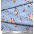 thumbnail image 3 of Soimoi Blue Modal Satin Fabric Leaves,Small Circle & Floral Printed Craft Fabric by The Yard 42 Inch Wide, 3 of 3