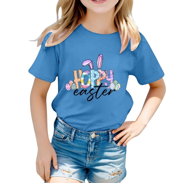 4t Fille Tout-Petit Extra Large Enfant Filles Pâques Mignon Graphique Col Rond Manches Courtes T-Shirt Décontracté d'Été