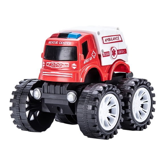 Red Large Friction Powered Stunt Car Toy 360 Rotating Off-Road Vehicle With Big Wheels For Kids Durable Abs Plastic Toy Car Size 3.54X3.54X3.15 Inches No Battery Required