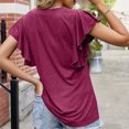 thumbnail image 3 of Birdeem Womens Spring and Summer Flounce V-Neck Solid Color Bottom T-Shirt Hollow Top, 3 of 8