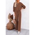 thumbnail image 2 of ORUYROP Ensemble de Pull 2 Pcs pour Femmes Haut Court à Manches Longues et Pantalon Large, 2 of 5
