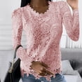 thumbnail image 1 of Jsaierl 2024 Automne Chemises en Dentelle pour Femmes Manches Longues Blouses Unies Confortables Col Rond Chandail Décontracté Mode Hauts pour Dames, 1 of 5