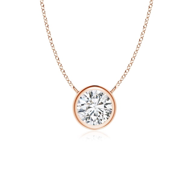 Angara Collier en Diamant Naturel - Collier Solitaire en Diamant Rond Serti Clos en Or Rose 14 K pour Femmes