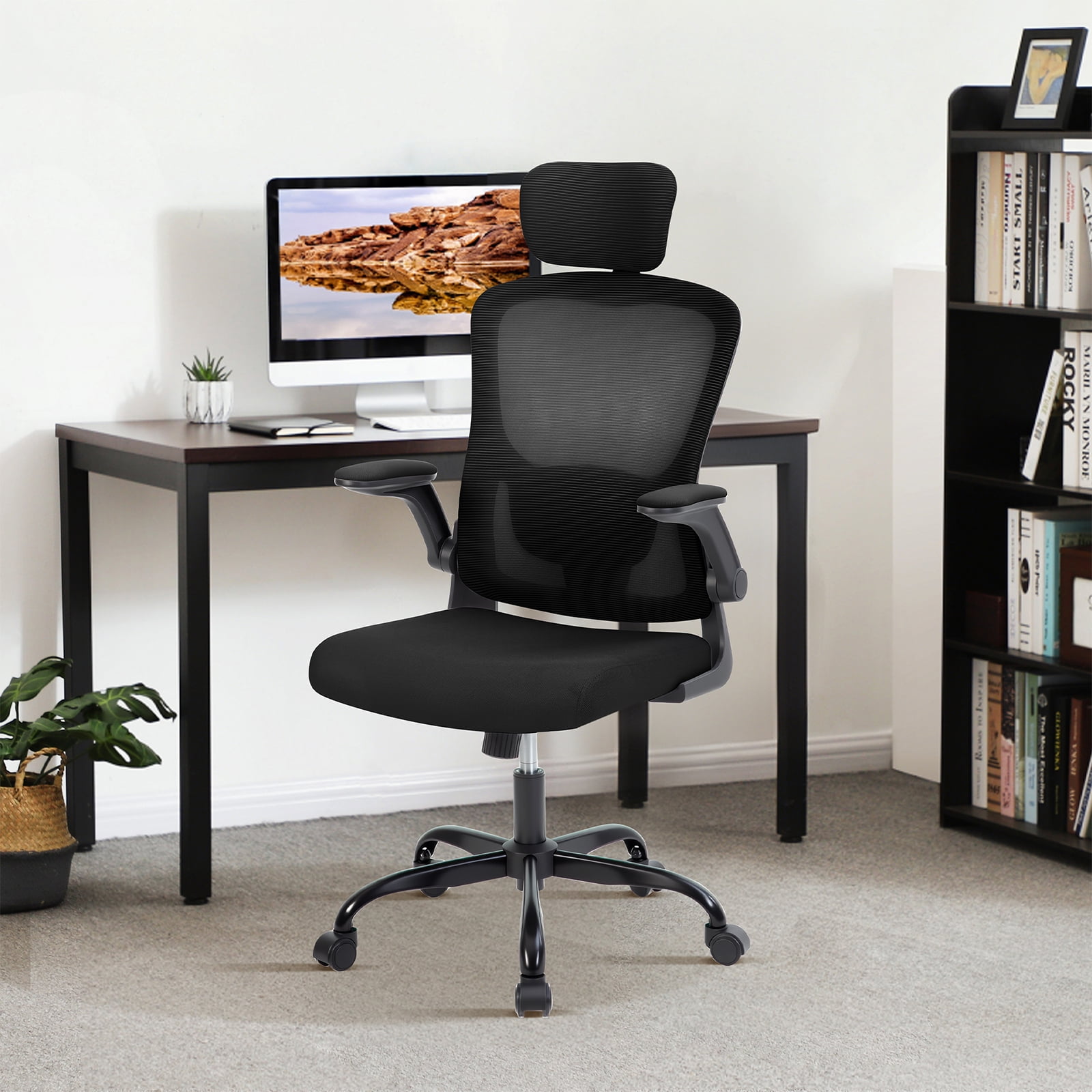 Office Chair Ergonomic Desk Chair, High Back Computer Chair for Long Hours Comfortable, Rolling Swivel Executive Task Chair for Home Office with Adjustable Back Support & Armrest