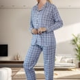 thumbnail image 2 of HNMKIU Pyjama pour Femmes, Haut Ample à Revers à Carreaux à Manches Longues et Ensemble Pantalon, 2 of 4