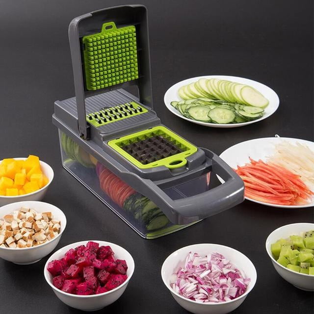 Wuztai Vegetable Chopper Dicer, Manual Food Chopper with 7 Interchangeable Blades, Ergonomic Hand Protector Dishwasher Safe Container for Onion Garlic Potato Tomato