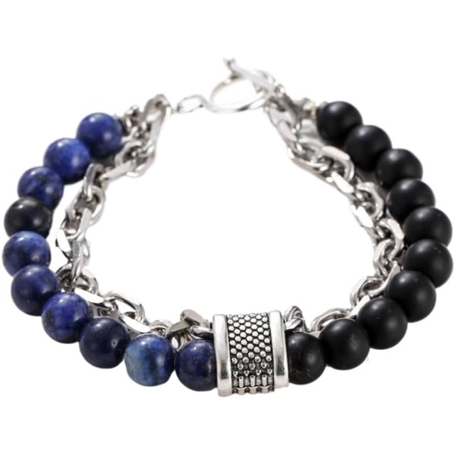 LinYooLi Cuff Bracelet for Men Natural Stones Frosted Beads Chain Personality Trendy Daily Accessory Gift for Father Boyfriend Son