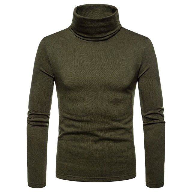 Chandail à Col Roulé Uni Décontracté pour Homme à Manches Longues, Chandail de Base, Chemisier de Couleur Vert olive Foncé. Présente un Col Roulé Haut, des Manches Longues et une silhouette Ajustée. Fait de Mélanges de Coton, Convient au Printemps et à l'Automne, pour un Usage Décontracté Ou Quotidien. Idéal à Agencer avec des jeans en denim Ou des Pantalons. Exposé sur un Fond Blanc Uni.