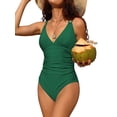 thumbnail image 1 of Charmo Women V Neck One Piece Swimsuits Tummy Control Runched Monokini Bathing Suits, 1 of 7