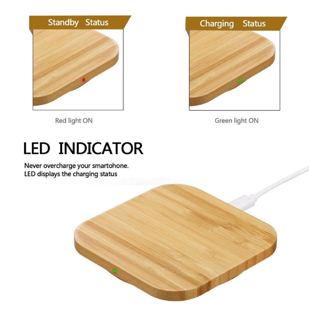 Xingzhi Qi Certified Fast Square Bamboo Wireless Charger Square bamboo wireless charger Wood Pad Compatible for Samsung Galaxy PHONE