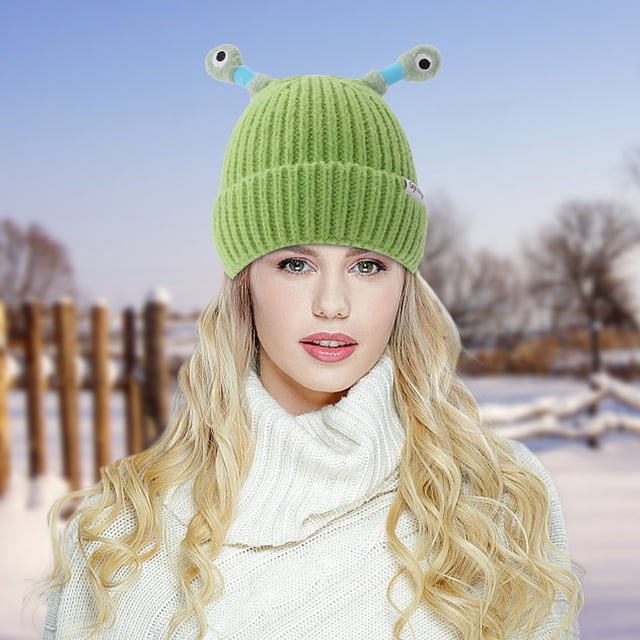 Cute And Funny Knitted Wool Hat, Eyes And Antennas Fresh And Sweet For Going Out On The Street