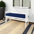 thumbnail image 1 of CorLiving Miramar Hardwood Outdoor Bench with Seat Cushion, High Slatted Back and Armrests, White/Blue, 1 of 9