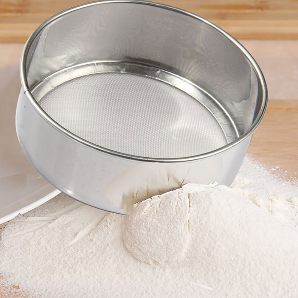 TIMIFIS Flour Sieve Stainless Steel Sieve Cup Screen Mesh Powder Flour Colander Sieve Hand Crank Kitchen Appliances