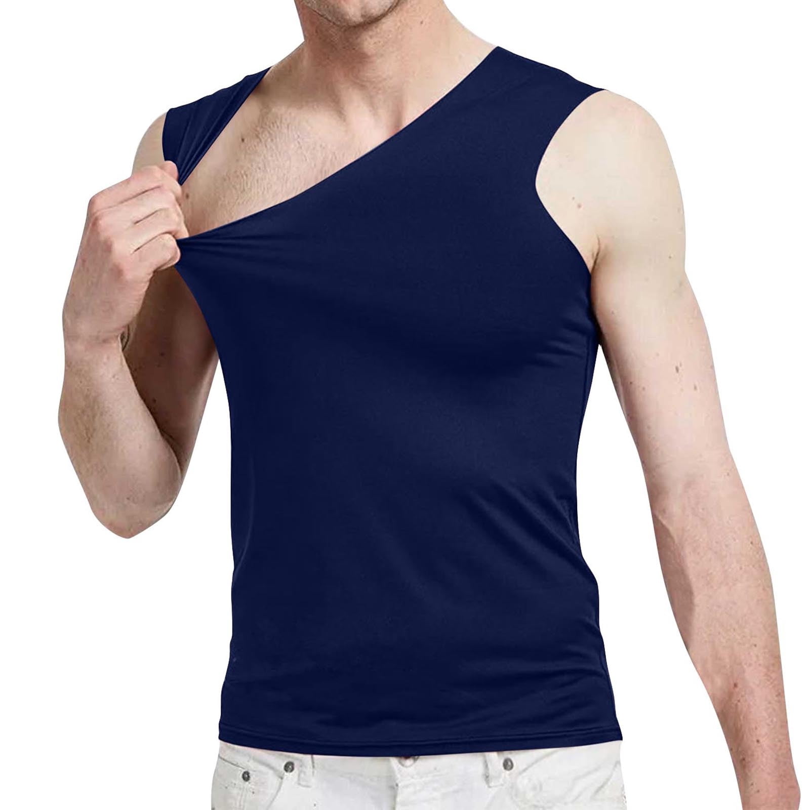 LOVZFMLL Tank Tops for Men's Pullover Solid Color T-shirt Outdoor Elastic Tight Without Marksr Solid Color V-Neck Tank