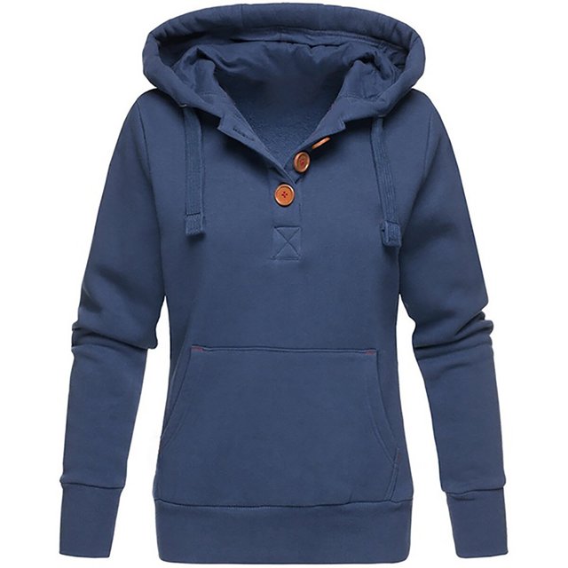 Pompotops Femmes Dames Chandail à Capuche Uni Bouton Manches Longues Chandail Tops Chemise
