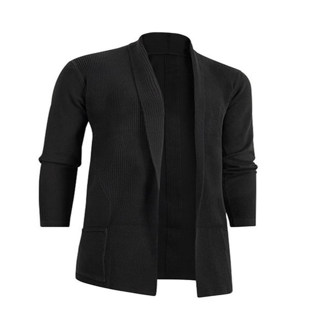Men Cardigan Sweaters Solid Color Shawl Collar Long Sleeve Knitted Fall Casual Long Cardigan