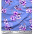 thumbnail image 1 of Soimoi Blue polyester Crepe Fabric Leaves & Flower Floral Print Fabric by Yard 52 Inch Wide, 1 of 4